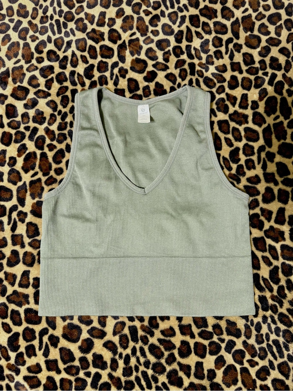 Velocity Ribbed V-Neck Crop Tank - Sage